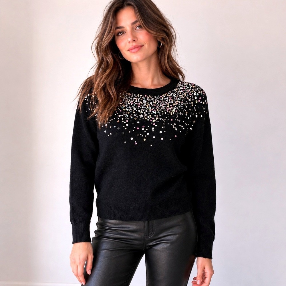 Topshop Sequin Embellished Sweater Size 4 Angora Cotton Holiday Party Festive